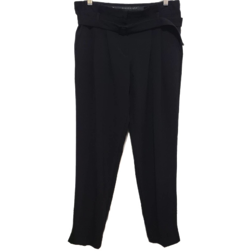 Apostrophe Womens Black Belted High Waist Pleated Tapered Dress Pants Size 8